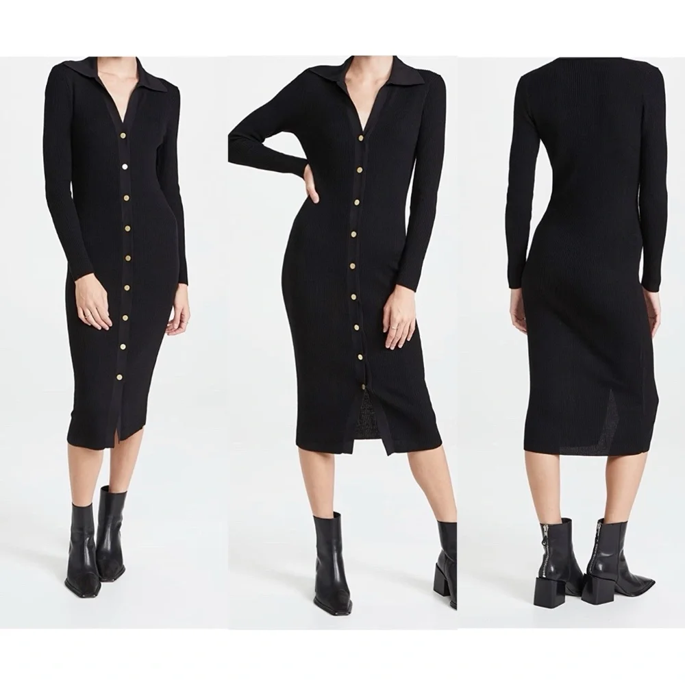 Alice + olivia Alcina ribbed wool blend button down polo midi dress - Picture 4 of 8